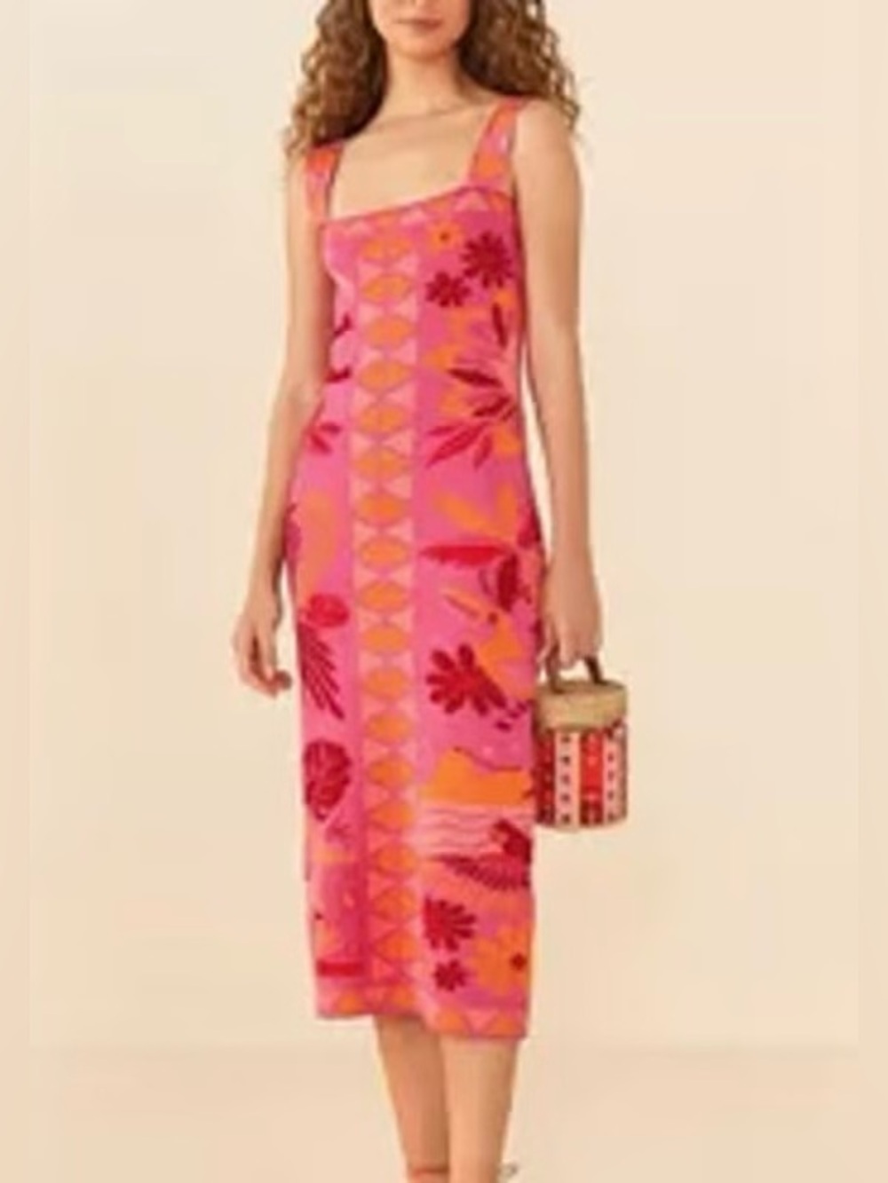 Farm Rio Tropical Sleeveless Square neck Knit Midi Dress Size XS